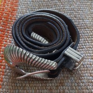 XL Size 36 to 38 Oil-Tanned Black Harness Leather Belt with Silver Accents